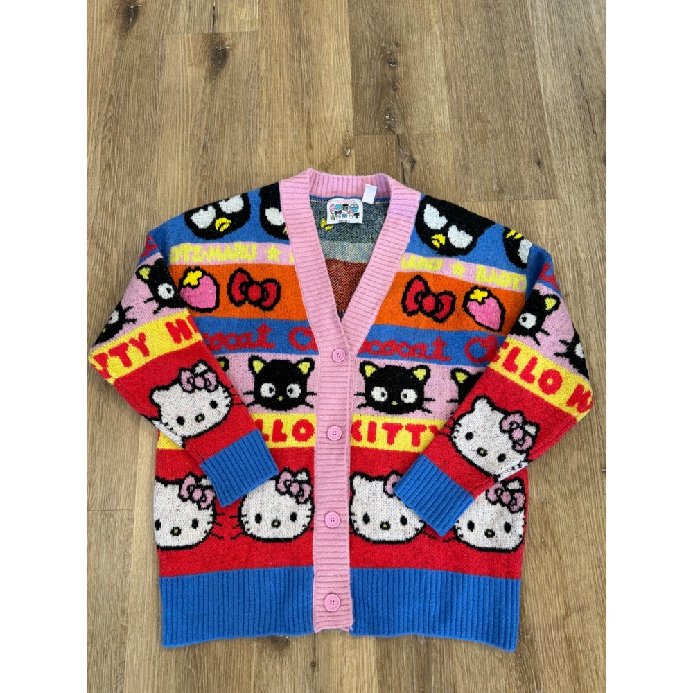 Forever 21 Y2K Hello Kitty Sanrio Cardigan Medium Multicolor Knit Sweater Kawaii